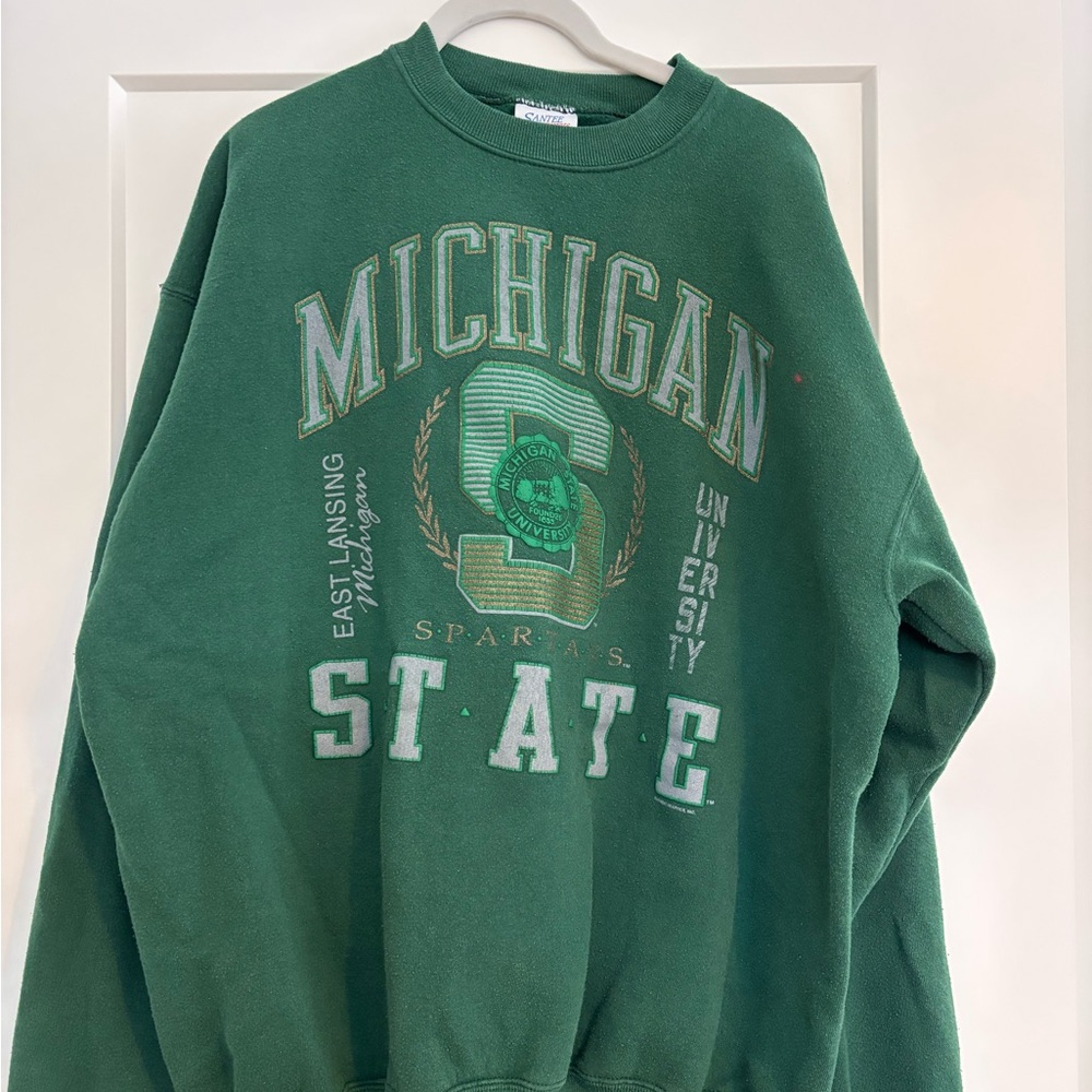 Vintage - Green Michigan State University Crew Neck - Size L/XL